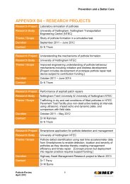 Prevention and a better cure: potholes review: Appendix B4 - Research projects