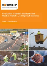 Development of Standard specification and standard details for local highway maintenance. Version 1 - November 2012