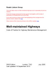 Well-maintained highways - Code of practice for highway maintenance management