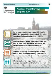National travel survey: England, 2014