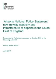 Airports national policy statement: new runway capacity and infrastructure at airports in the South East of England. Presented to Parliament pursuant to Section 9(8) of the Planning Act 2008 - moving Britain ahead