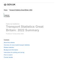 Transport statistics Great Britain: 2022. Summary