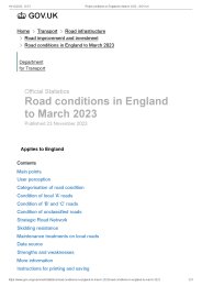 Road conditions in England to March 2023