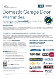  Domestic garage door warranties