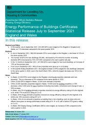 Energy performance of buildings certificates statistical release July to September 2021 England and Wales