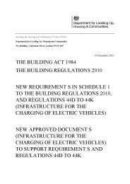 Building Act 1984. Building Regulations 2010. New requirement S in Schedule 1 to the Building Regulations 2010, and regulations 44D to 44K (infrastructure for the charging of electric vehicles). New Approved Document S (infrastructure for the charging of electric vehicles) to support requirement S and regulations 44D to 44K