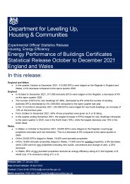Energy performance of buildings certificates statistical release October to December 2021 England and Wales