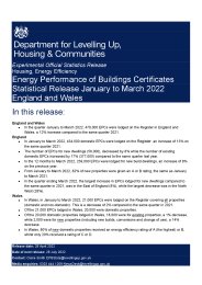 Energy performance of buildings certificates statistical release January to March 2022 England and Wales