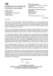 Correspondence. Letter from the DLUHC Secretary of State to the Construction Products Association