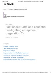 Guidance. Factsheet: lifts and essential fire-fighting equipment (regulation 7)