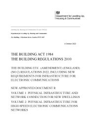 Building etc. (Amendment) (England) (No.2) Regulations 2022, including new requirements for infrastructure for electronic communications. New approved document R. Volume 1: Physical infrastructure and network connection for new dwellings. Volume 2: Physical infrastructure for high-speed electronic communications networks