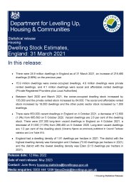 Dwelling stock estimates, England: 31 March 2021
