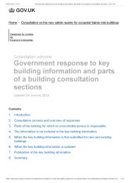 Consultation outcome. Government response to key building information and parts of a building consultation sections. Updated 24 January 2023