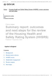 Policy Paper. Summary report: outcomes and next steps for the review of the Housing health and safety rating system (HHSRS)