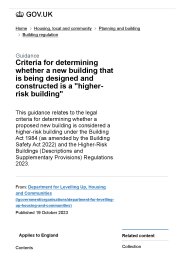 Criteria for determining whether a new building that is being designed and constructed is a "higher-risk building"