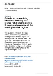 Criteria for determining whether a building is a higher-risk building during the occupation phase of the new higher-risk regime