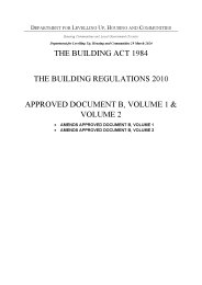Building Act 1984. Building Regulations 2010. Revised Approved Document B, volume 1 & volume 2. Amends Approved Document B, volume 1. Amends Approved Document B, volume 2.