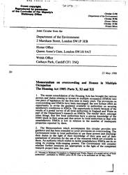Memorandum on overcrowding and houses in multiple occupation: the housing act 1985: parts X, XI and XII