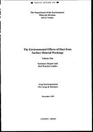Environmental effects of dust from surface mineral workings. Volume 1: summary report and best practice guides