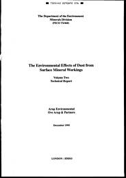 Environmental effects of dust from surface mineral workings. Volume 2: technical report