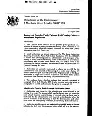 Recovery of costs for public path and rail crossing orders - amendment regulations