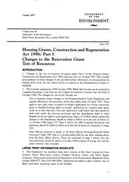Housing grants, construction and regeneration act 1996: Part 1. Changes to the renovation grant test of resources