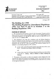 Building Act 1984. Building regulations (amendment) regulations 1997: new parts K and N in schedule 1 to the Building Regulations 1991