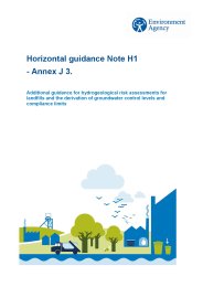 Horizontal guidance note H1 - annex J3: additional guidance for hydrogeological risk assessments for landfills and the derivation of groundwater control levels and compliance limits. Version 2.1