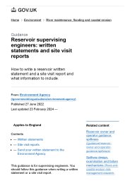 Reservoir supervising engineers: written statements and site visit reports