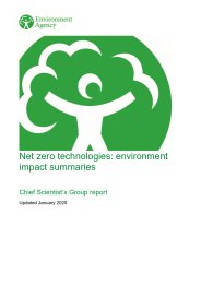 Net zero technologies: environment impact summaries. Chief Scientist's group report