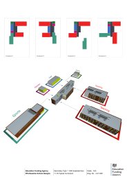 Finger-block exploded axonometric diagram for a 1200 place secondary school