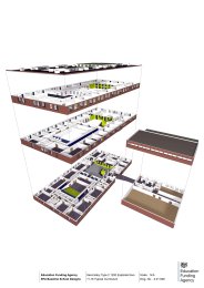 Superblock exploded axonometric for a 1200 place secondary school