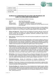 Schedule of attendances and facilities to be provided by the client to a steel sheet piling specialist