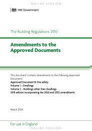 Amendments to the Approved documents. Approved document B: Fire safety. Volume 1 - Dwellings. Volume 2 - Buildings other than dwellings. 2019 edition incorporating 2020 and 2022 amendments. March 2024. (For use in England)