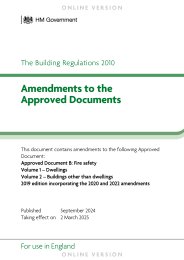 Amendments to the Approved documents. Approved document B: Fire safety. September 2024. Taking effect on 2 March 2025. (For use in England)