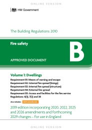 Fire safety - Volume 1: Dwellings. 2019 edition incorporating 2020, 2022, 2025, and 2026 amendments and forthcoming 2029 changes (For use in England)