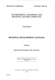 Regional development agencies (HC 232-I of session 1998-99)