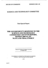 Government's response to the science and technology committee's seventh report, session 2000-01, on wave and tidal energy (HC 377 of session 2001-02)