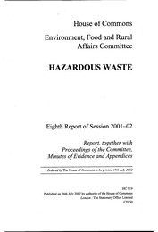 Hazardous waste (HC 919 of session 2001-02)