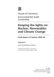 Keeping the lights on - nuclear, renewables and climate change (HC 584-II of session 2005-06)