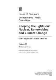 Keeping the lights on - nuclear, renewables and climate change (HC 584-III of session 2005-06)