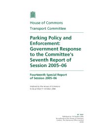 Parking policy and enforcement: Government response to the committee's seventh report of session 2005-06 (HC 1641 of session 2005-06)