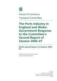 Ports industry in England and Wales: Government response to the committee's second report of session 2006-07