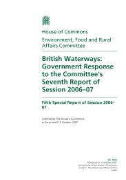 British waterways: Government response to the Committee's seventh report of session 2006-07 (HC 1059 of session 2006-07)