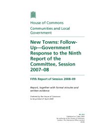 New towns: Follow-up - government response to the ninth report of the committee, session 2007–08 (HC 253 of session 2008-09)