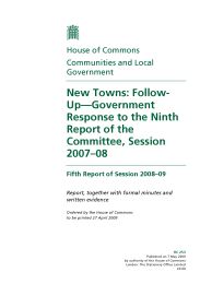 New towns: Follow-up - government response to the ninth report of the committee, session 2007–08 (HC 253 of session 2008-09)