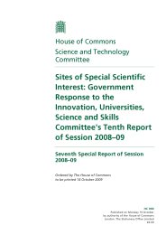 Sites of special scientific interest: government response to the Innovation, Universities, Science and Skills Committee's tenth report of session 2008–09