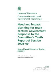Need and impact: planning for town centres - Government response to the Committee's tenth report of session 2008-09 (HC 1082 of session 2008-09)