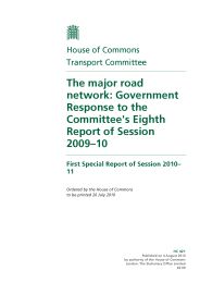 Major road network: Government response to the Committee's eighth report of session 2009-10 (HC 421 of session 2010-11)