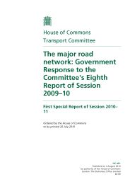 Major road network: Government response to the Committee's eighth report of session 2009-10 (HC 421 of session 2010-11)
